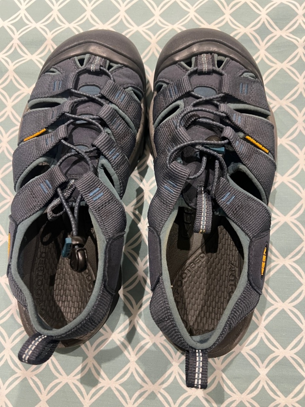 Keen Men's Navy Blue Gray Outdoor Sandals with Yellow Accent